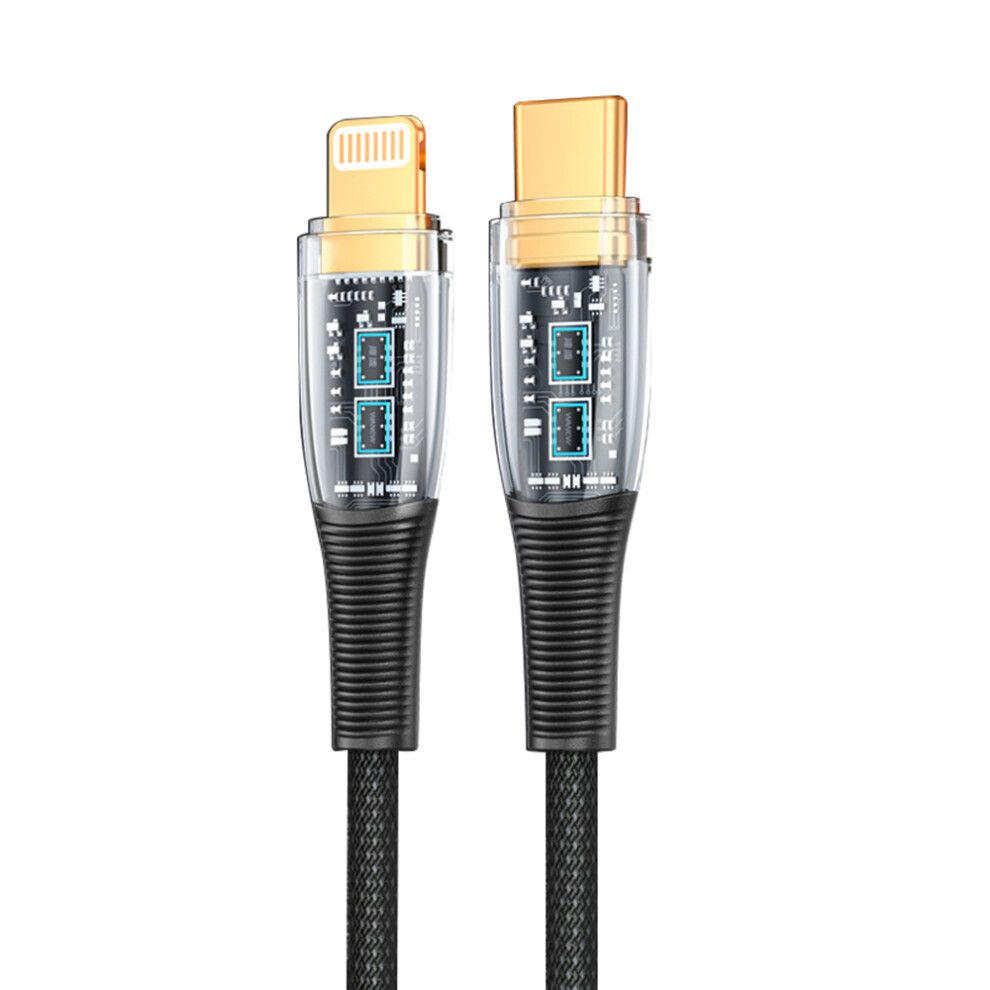 (Black) 1.2M Clear Design Usb C To Lightning Charging Cord Pd 30W Fast Charge Nylon Braided 480Mbps Data Sync Cable - Black 6914281329054