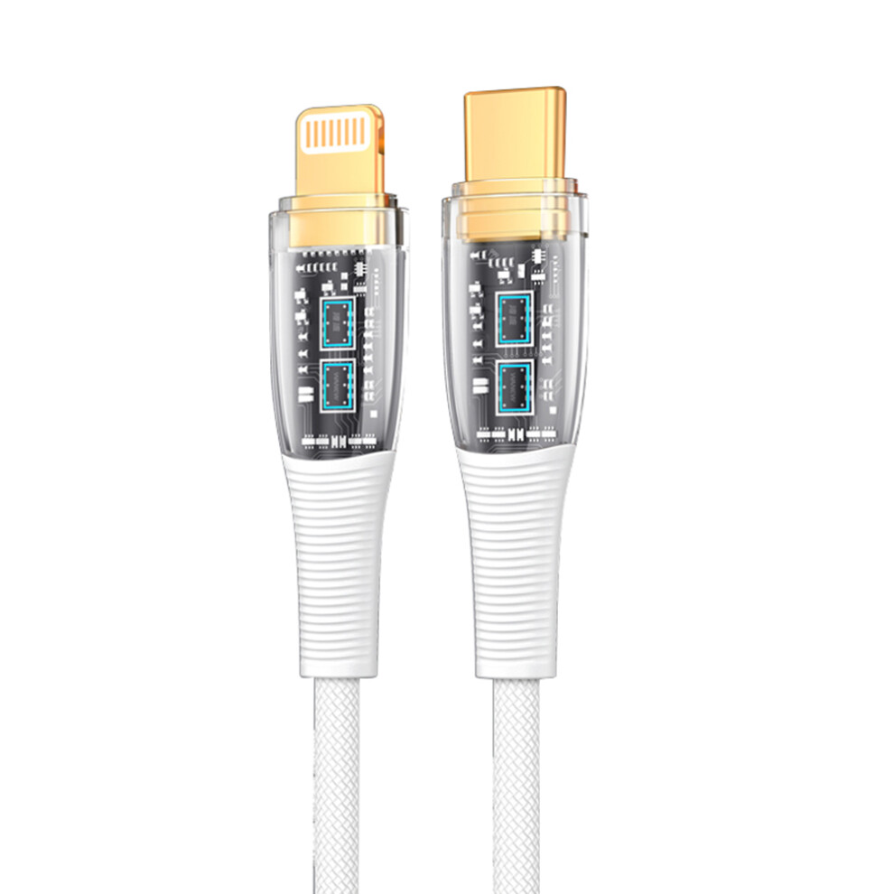 () 1.2M Clear Design Usb C To Lightning Charging Cord Pd 30W Fast Charge Nylon Braided 480Mbps Data Sync Cable - White/Black 6914280206332