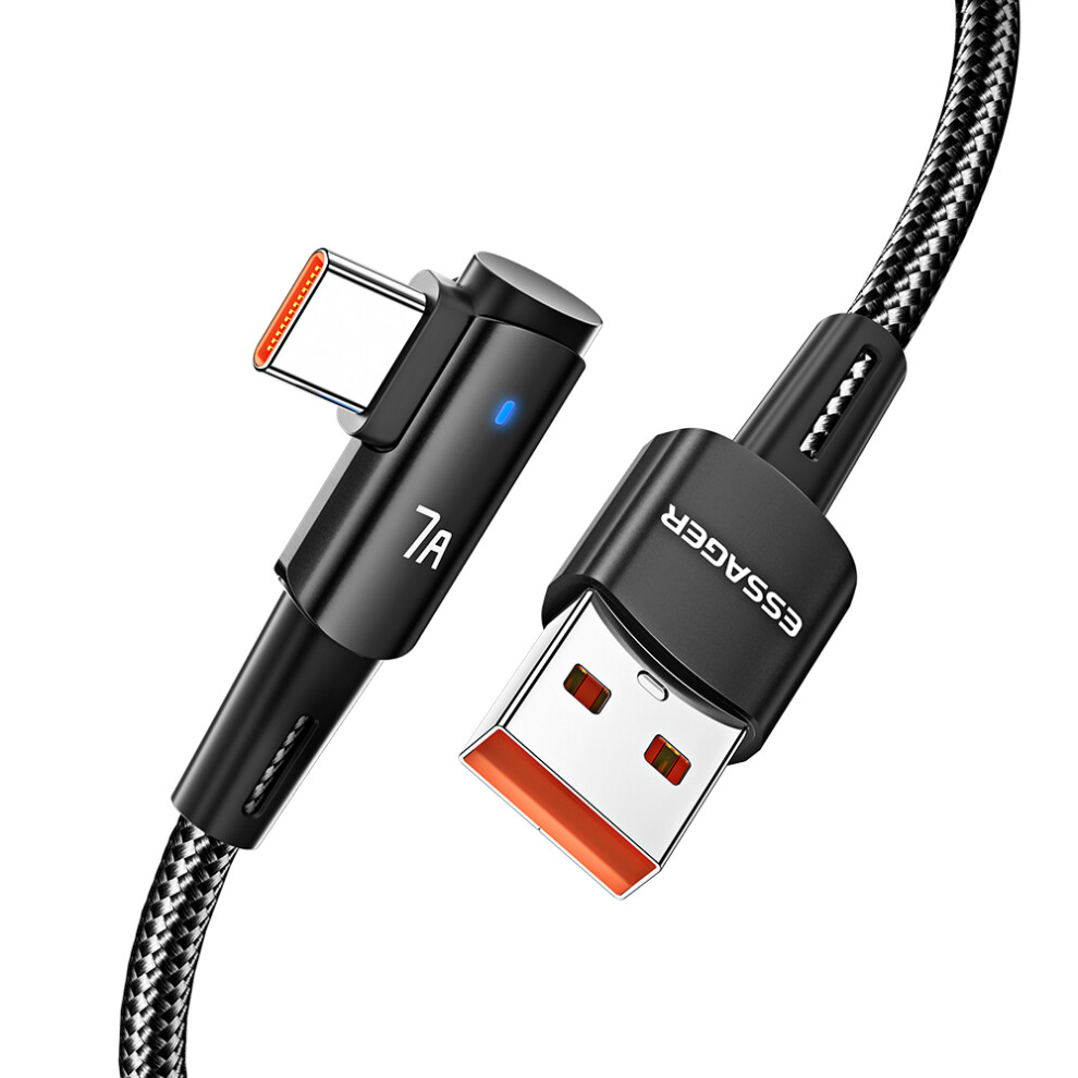 () Essager 2M Usb To Type-C Cord Support 7A Fast Charging Elbow Design Braided 480Mbps Data Transmission Cable - Black/Blue 6914286651303