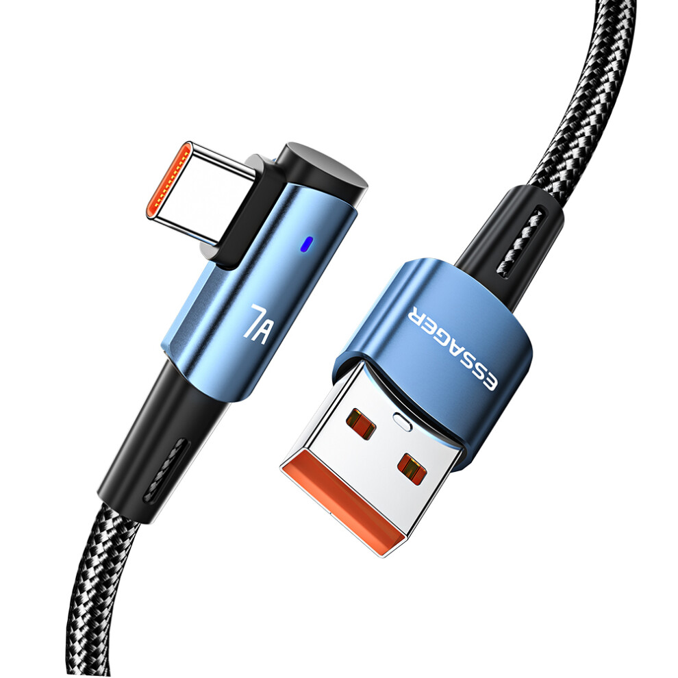 (Blue) Essager 2M Usb To Type-C Cord Support 7A Fast Charging Elbow Design Braided 480Mbps Data Transmission Cable - Blue 6914285015106