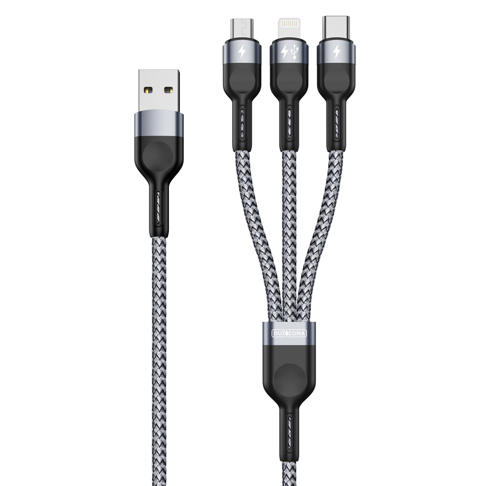 Duzzona A3 3-In-1 3.5A Charging Nylon Braided Usb Cable Data Transfer Wire For Android 8-Pin (Ce Fcc Ukca Rohs Certificate) 6914284491710