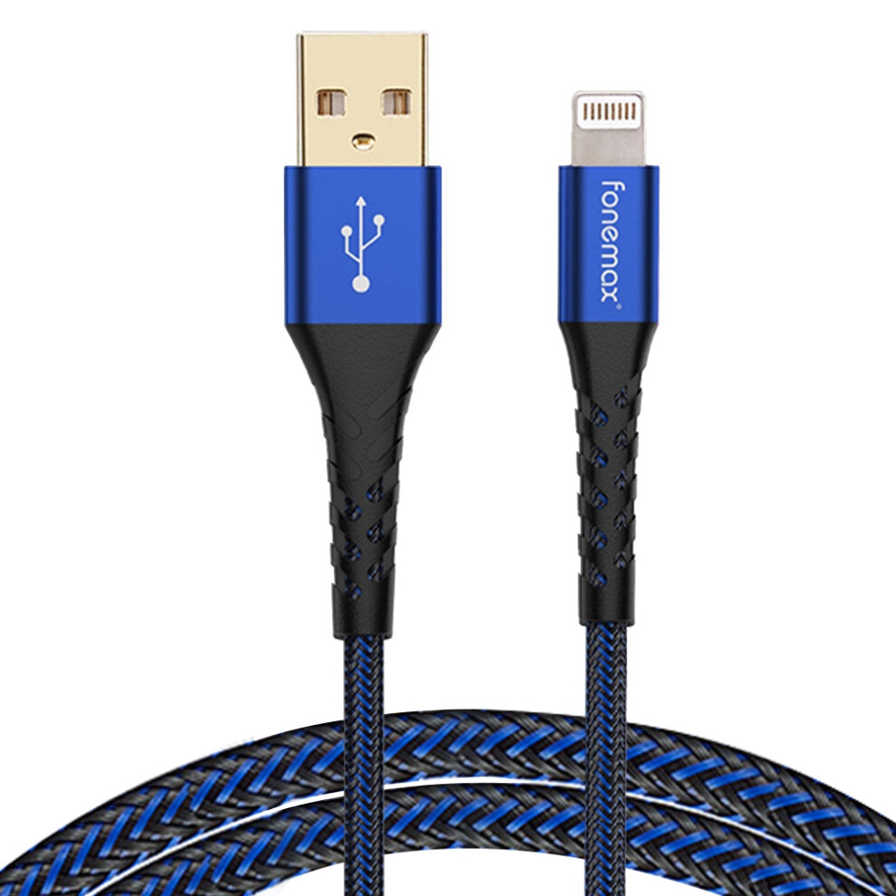 (Blue) Fonemax C89 Mfi Certificated 2M Usb To Lightning Data Cable 3A Fast Charging Nylon Braided Cord - Blue 6914282669036