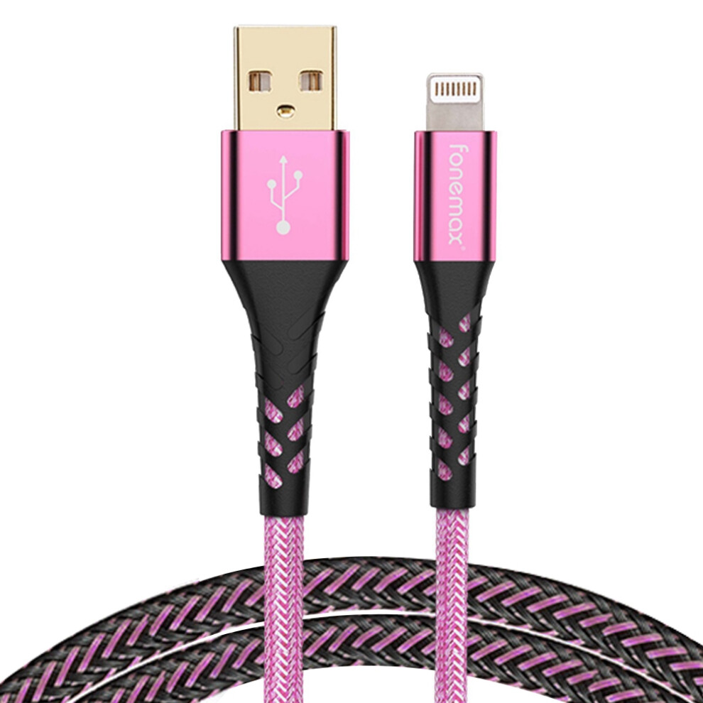 () Fonemax C89 Mfi Certificated 2M Usb To Lightning Data Cable 3A Fast Charging Nylon Braided Cord - Pink/Blue 6914281187852