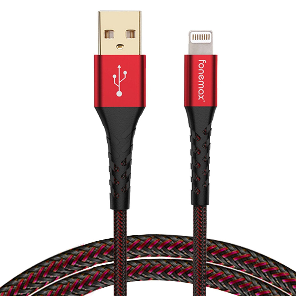 () Fonemax C89 Mfi Certificated 2M Usb To Lightning Data Cable 3A Fast Charging Nylon Braided Cord - Red/Blue 6914283247950