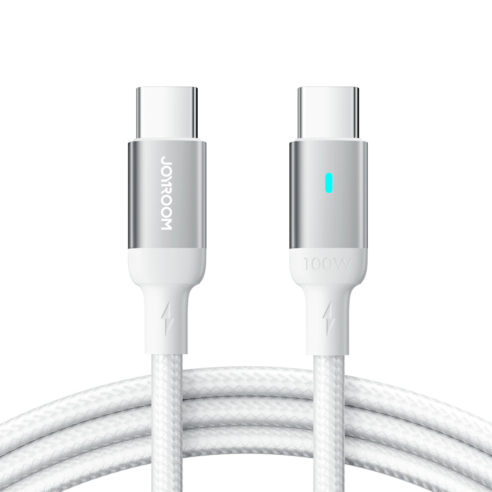 () Joyroom S-Cc100a10 Feifan Series For Iphone 16-15 Series 1.2M 100W Type-C To Type-C Fast Charging Cord Braided 480Mbps Data Cable - White/Black 6914280413297