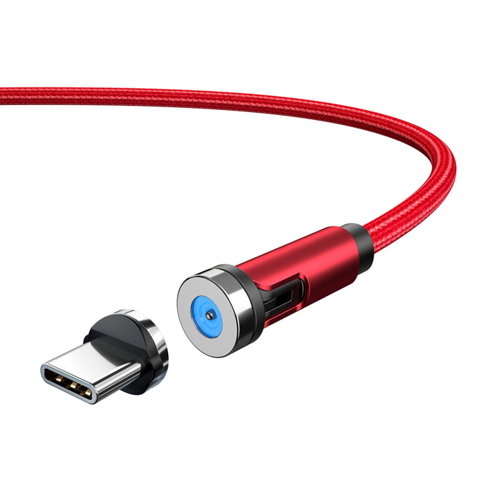 () 2M Type-C Data Cable 540 Degrees Rotatable Braided Charging Cable + Magnetic Plug - Red/Black 6914282823278
