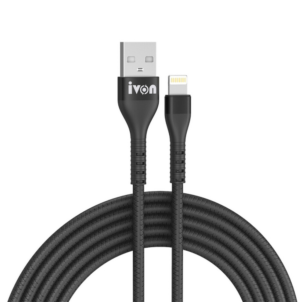 () Ivon Ca92 1.5M 2.4A Fast Charging Data Cord Usb To 8 Pin Flexible Rubber Cable - Black/Grey 6914285822674