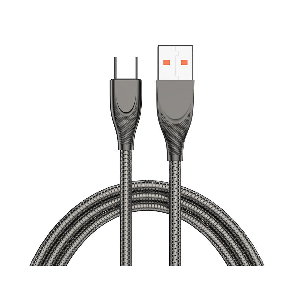 (Black) Enkay Hat Prince 2M Usb-A To Type-C 6A Fast Charging Spring Cable Carbon Steel Hose 480Mbps Data Cord - Black 6914289191790