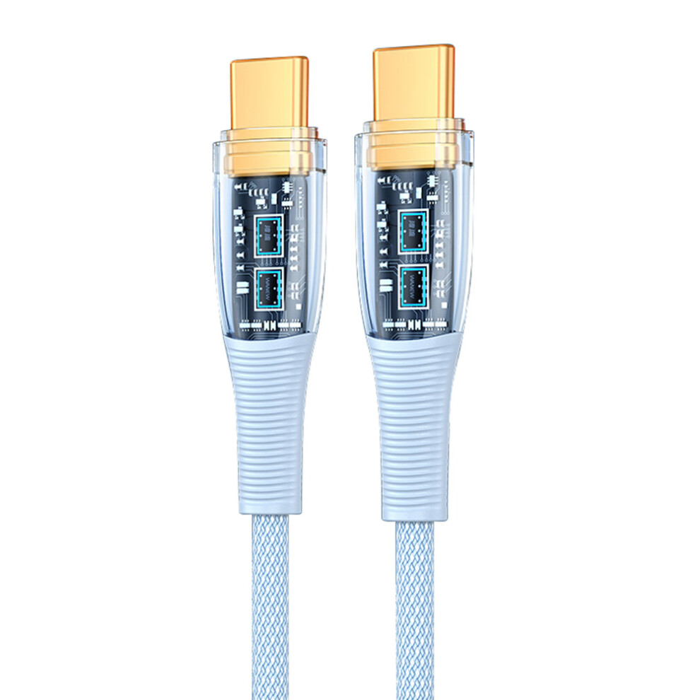 () For Iphone 15 Series 1.2M Pd 100W Fast Charging Type-C To Type-C Cable Transparent 480Mbps Nylon Braided Data Cord - Blue/Black 6914281996287