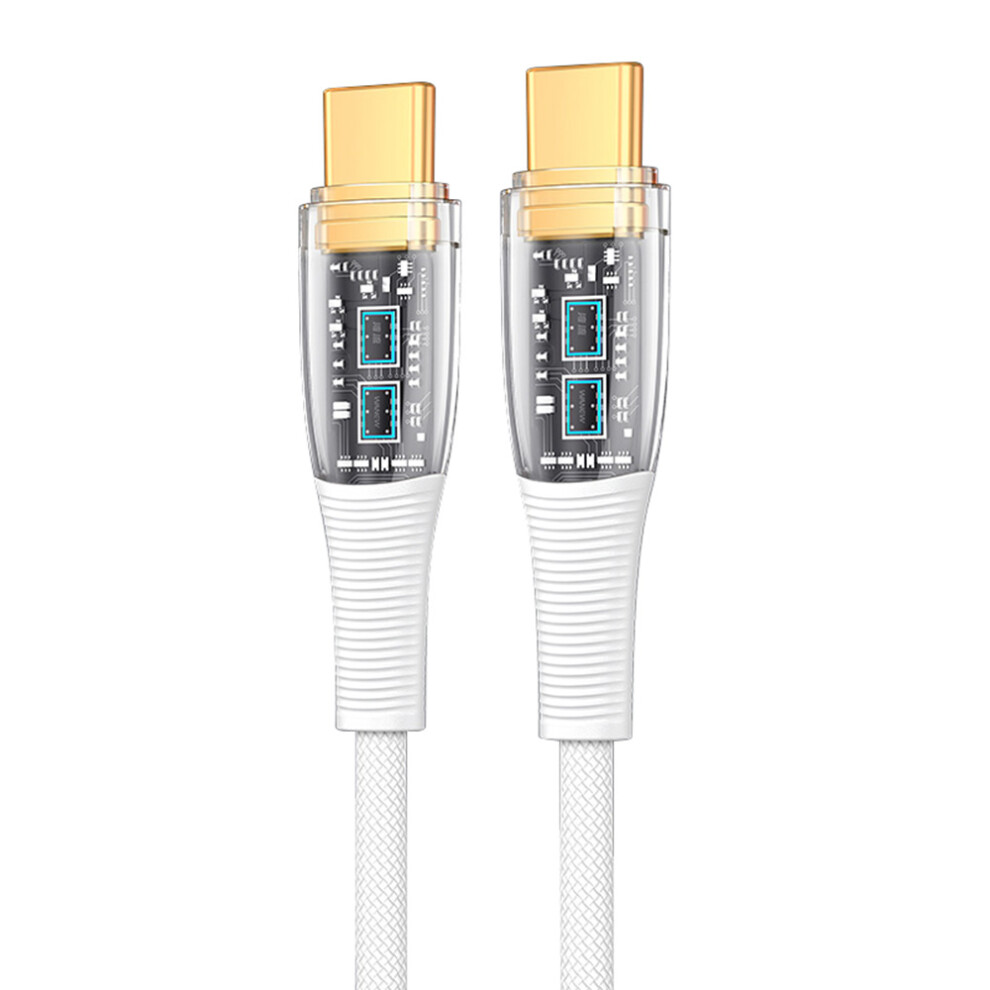() For Iphone 15 Series 1.2M Pd 100W Fast Charging Type-C To Type-C Cable Transparent 480Mbps Nylon Braided Data Cord - White/Black 6914285189821
