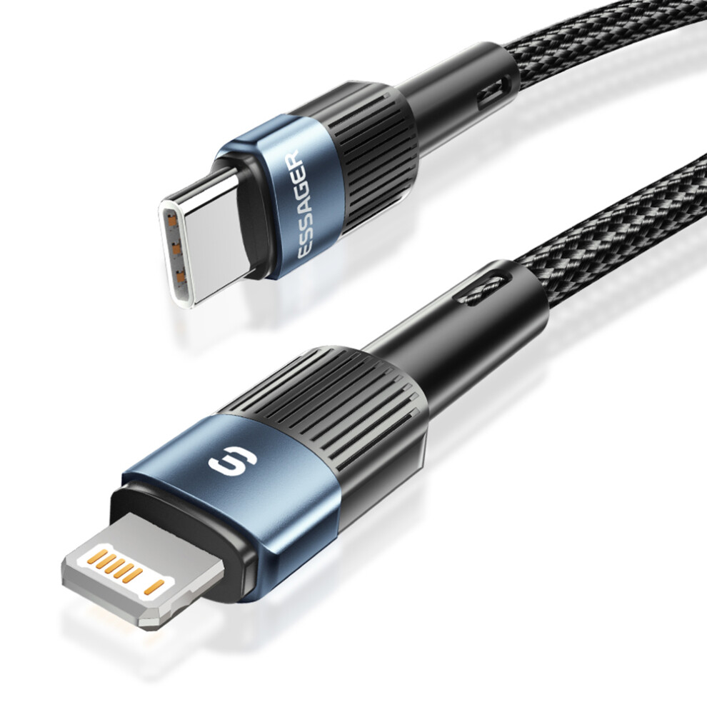 () Essager Es-X18 2M Pd 29W Nylon Type-C To Ip Charger Cable 3A Fast Charging 480Mbps Data Transfer Cord - Blue/Black 6914285113376