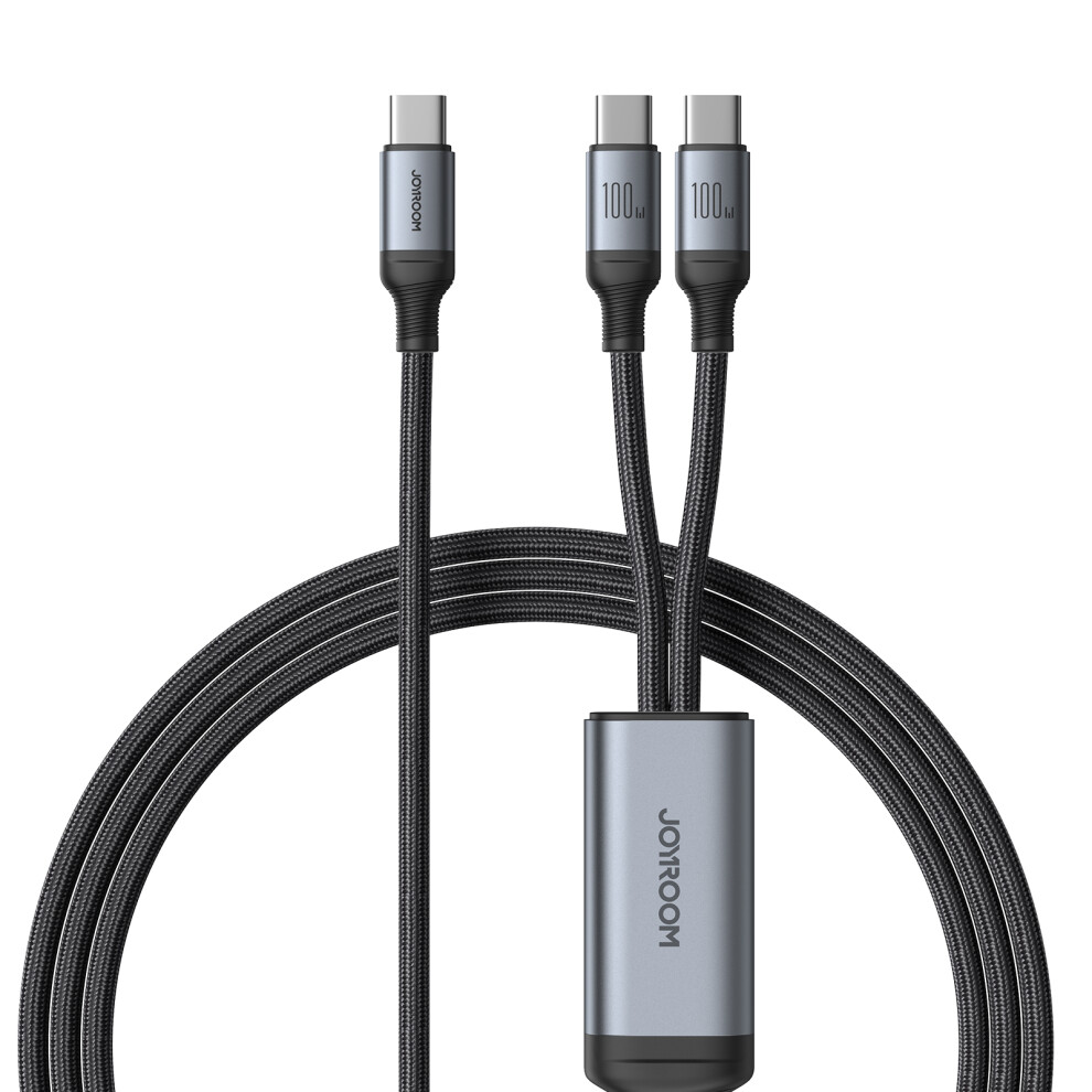 Joyroom Sa21-1T2 Speedy Series For Iphone 15 Series 1.5M 100W Fast Charging Cord 2-In-1 Type-C To Type-C+Type-C Nylon Braided Data Cable 6914280717678