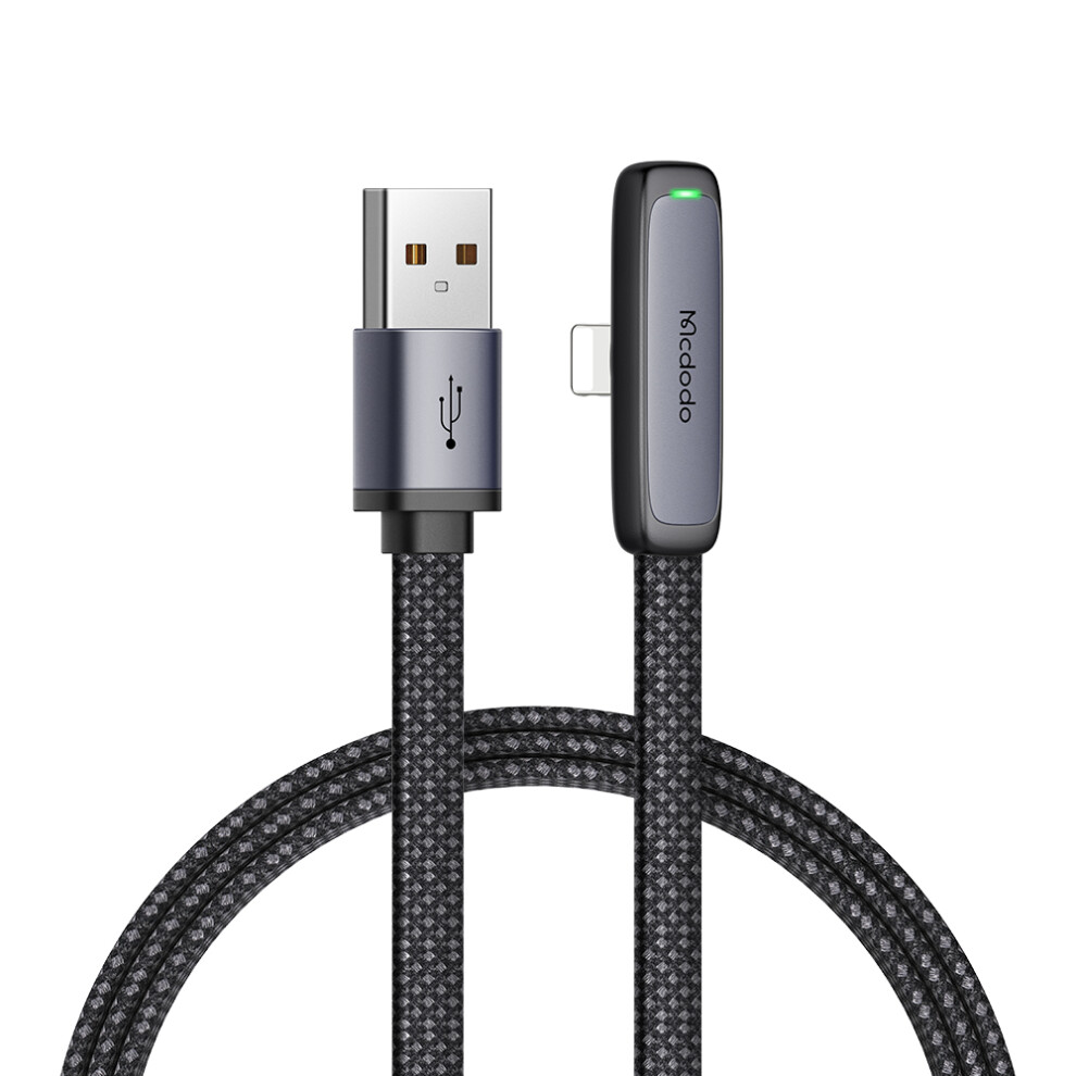 Mcdodo Ca-2791 Mdd 1.8M Elbow Angled Usb To Lightning 3A Fast Charging Cable Nylon Braided 480Mbps Data Transmission Cord - Black 6914288286725