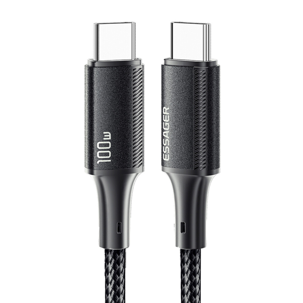 Essager 3M Type-C To Type-C Pd 100W Phone Tablet Laptop Fast Charging Cord Nylon Braided Data Cable - Black 6914281208892