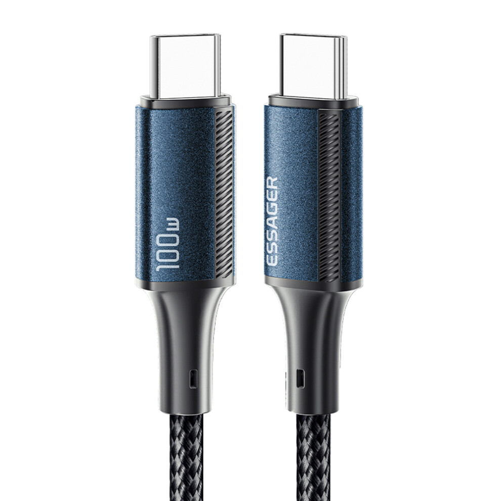 () Essager 2M Type-C To Type-C Pd 100W 5A Data Cable Nylon Braided Phone Tablet Fast Charging Cord - Blue/Black 6914285669002