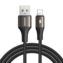 JOYROOM SA25-AL3 1.2m Light-Speed Series USB-A to Lightning Data Cable 3A Fast Charging Nylon Braided Cord - Black