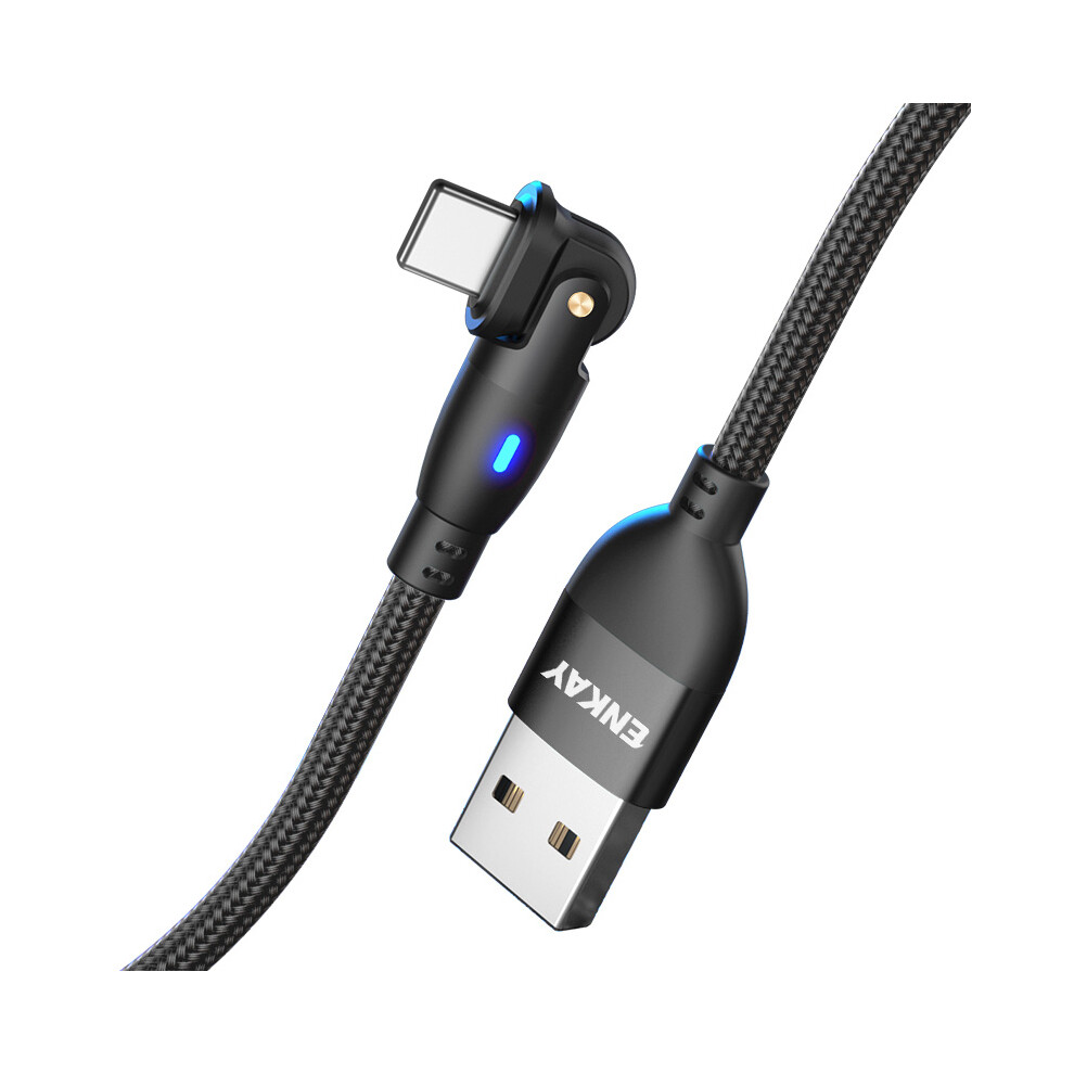 (Black) Enkay 1M Usb To Lightning 180 Degree Rotate 2.1A Data Cable With Led Indicator - Black 6914286677600