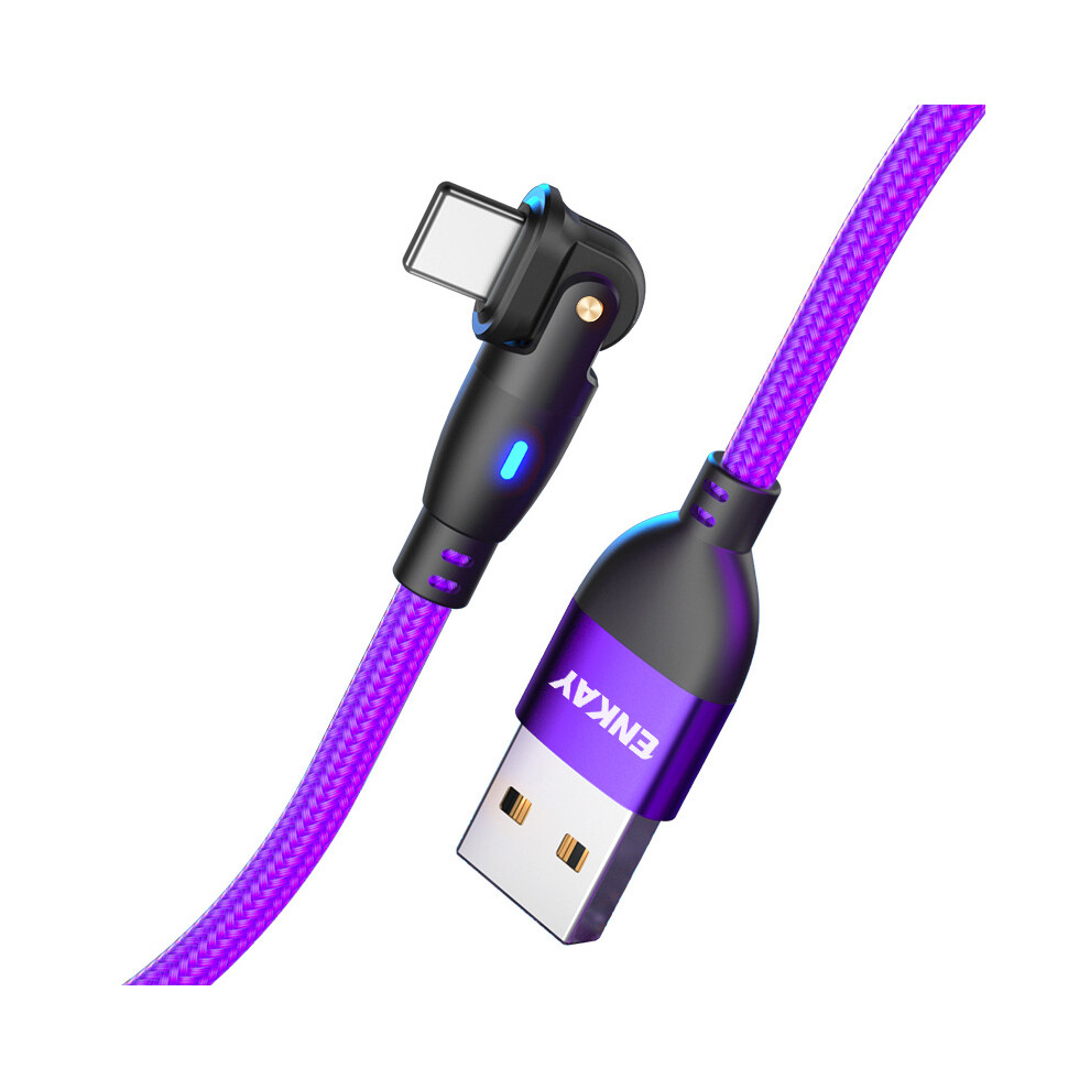 () Enkay 1M Usb To Lightning 180 Degree Rotate 2.1A Data Cable With Led Indicator - Purple/Black 6914287653863