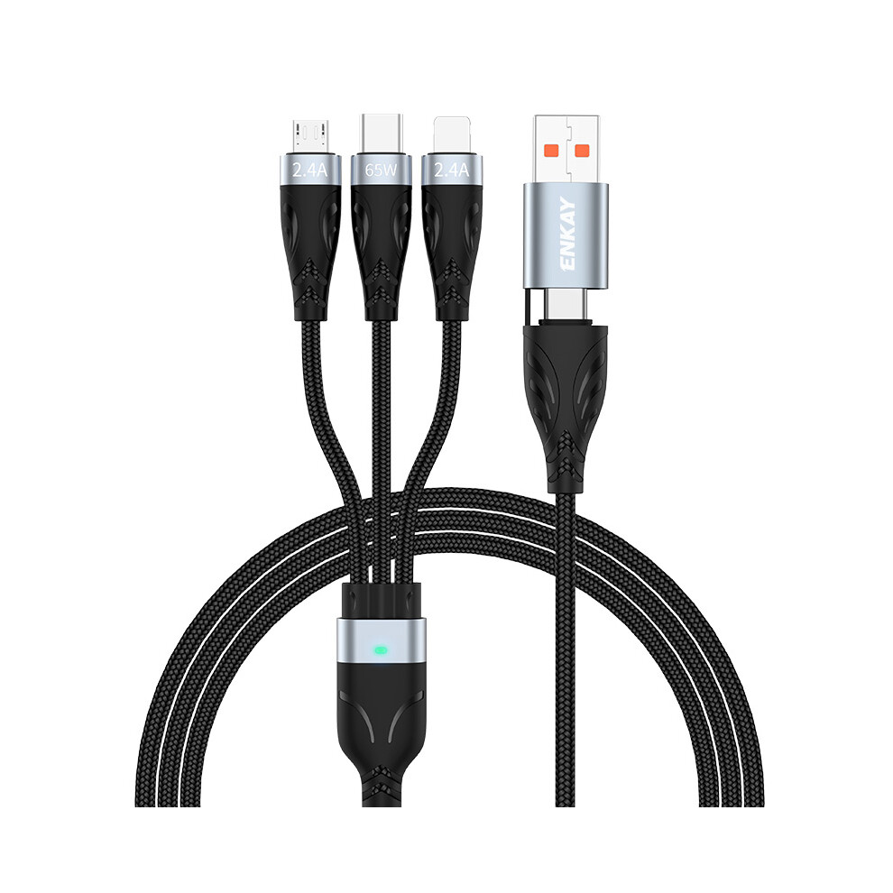 Enkay Hat Prince 5-In-1 2M 65W Fast Charging Cable Usb Type-C To Type-C Lightning Micro Usb Nylon Braided Charging Cord With Indicator 6914289573473