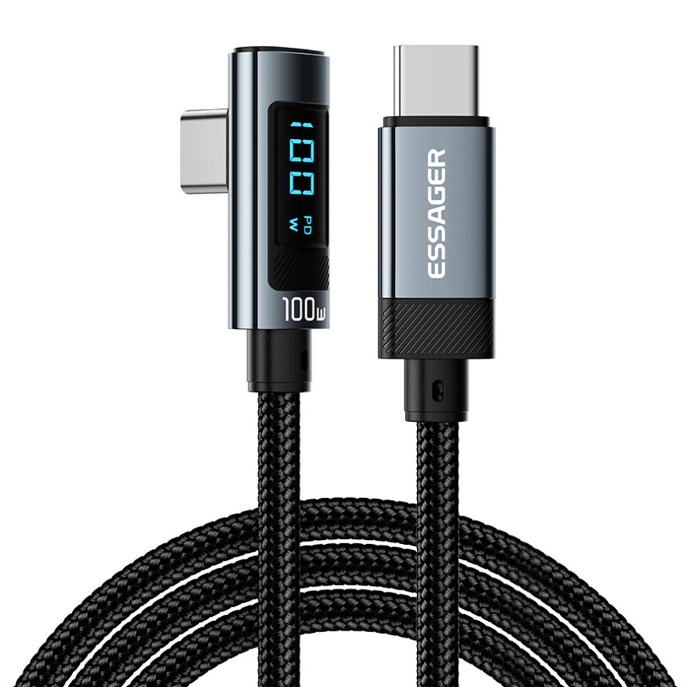Essager Ex-47 2M 100W Type-C Charging Cable Digital Display Usb-C To Usb-C Elbow Data Cord 6914283944729