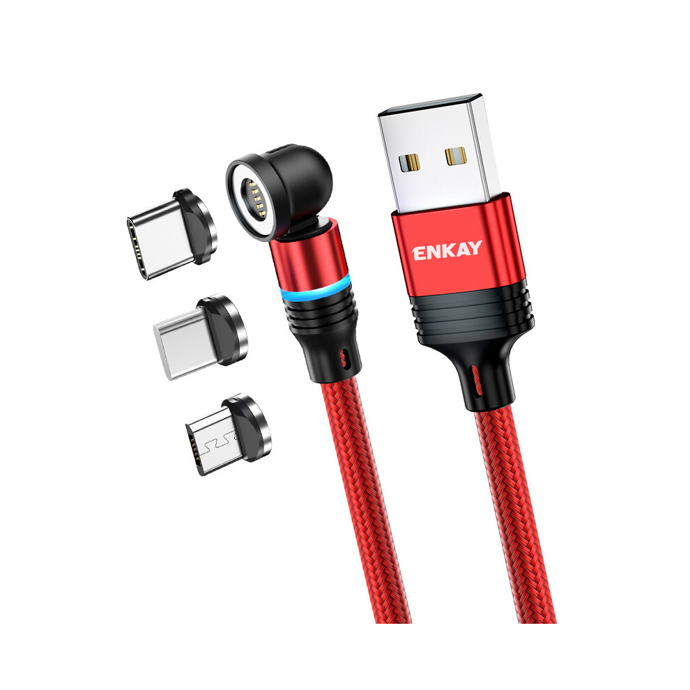 () Enkay Hat Prince 2M Magnetic Phone Charger Cable 3A Usb To Ip Type-C Micro Usb Nylon Braided Data Cord With Led - Red/Light/Green 6914289430998