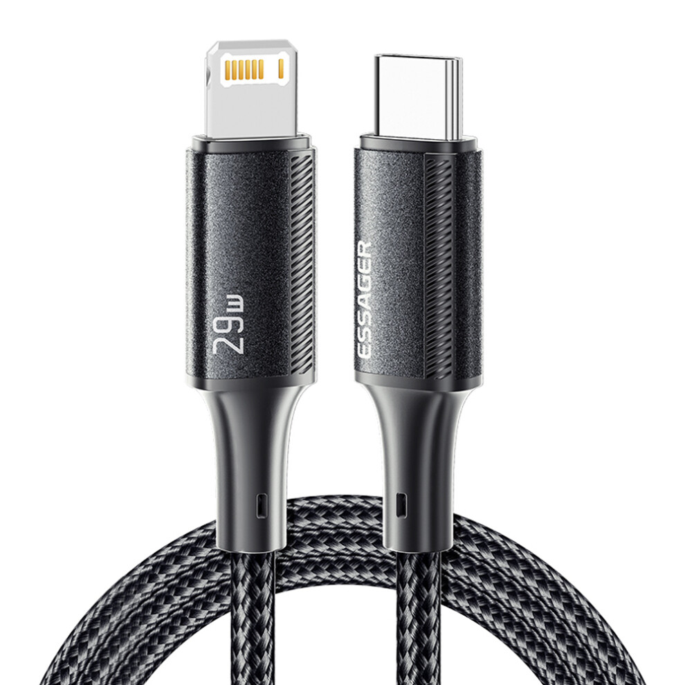 (Black) Essager 3M C-L Pd 29W Fast Charging Cable Type-C To Lightning Data Cord - Black 6914283624904