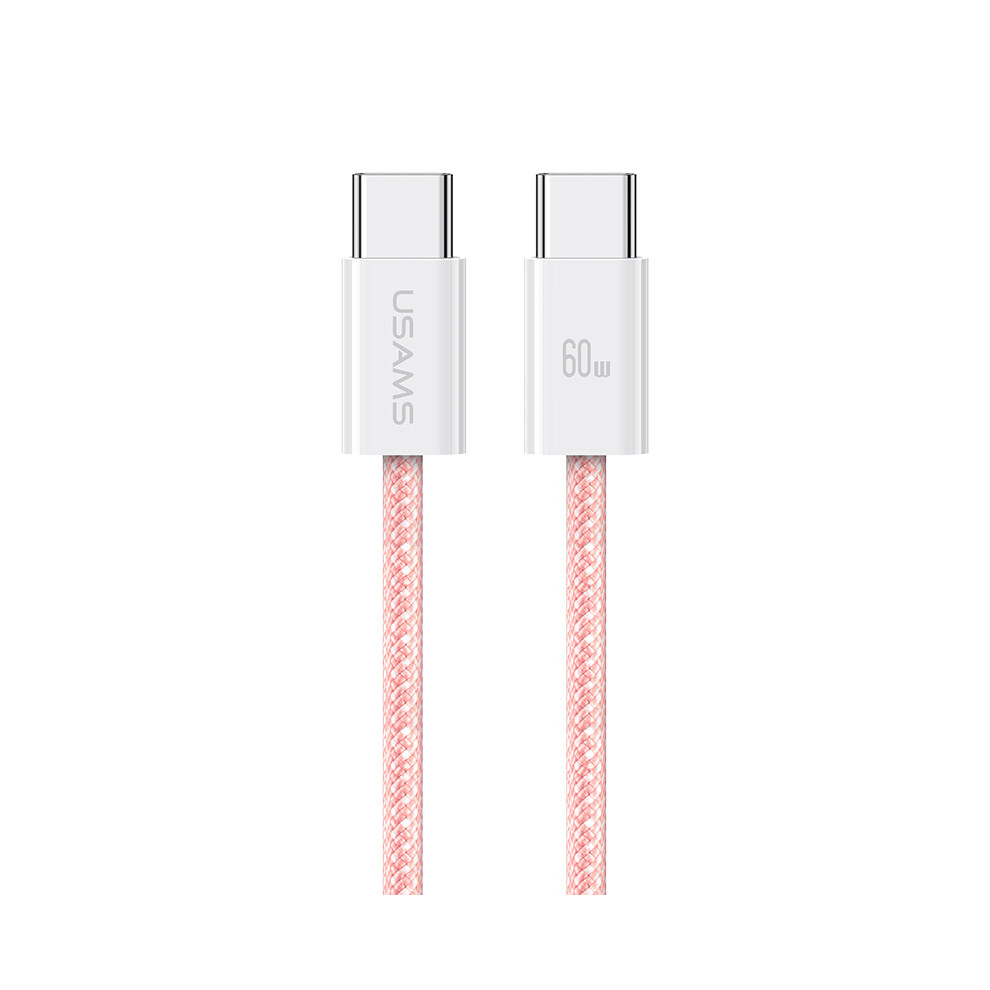 () Usams Us-Sj656 U86 1.2M Pd 60W Fast Charging Cable Type-C To Type-C Rainbow Braided Cord - Pink/Blue 6914283749393