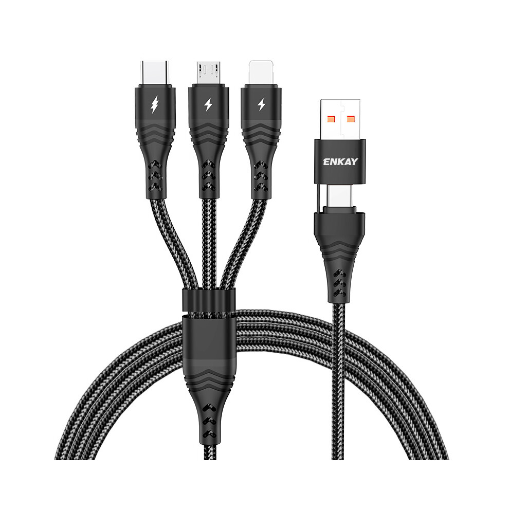 (Black) Enkay Type-C Usb To Ip Type-C Mcro Usb Charging Cable, 2M 5A Fast Charging Data Cable - Black 6914284612276