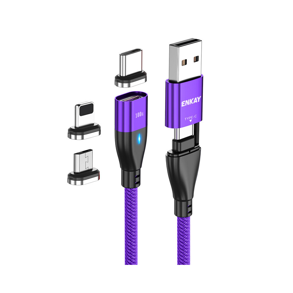 () Enkay Hat Prince 6-In-1 2M Pd 100W Magnetic Charging Cable Type-C Usb-A To Ip Type-C Micro Usb Phone Data Cord - Purple/Red 6914281822203