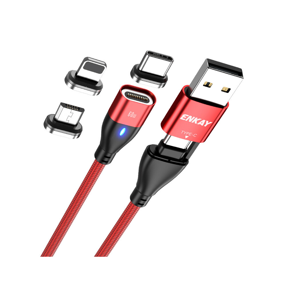 (Red) Enkay Hat Prince 6-In-1 2M Pd 60W Cable Type-C Usb-A To Ip Type-C Micro Usb Magnetic Data Cord - Red 6914282670377