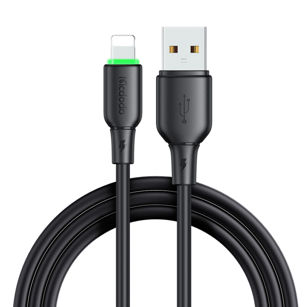(Black) Mcdodo Alpha Series Ca-474 1.2M Usb-A To Lightning Cable 3A Silicone Data Cord - Black 6914288332859