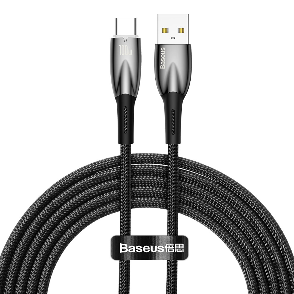 (Black) Baseus Glimmer Series Usb To Type-C Charging Cable 1M 100W Fast Charger Braided Charging Cord - Black 6914287893061