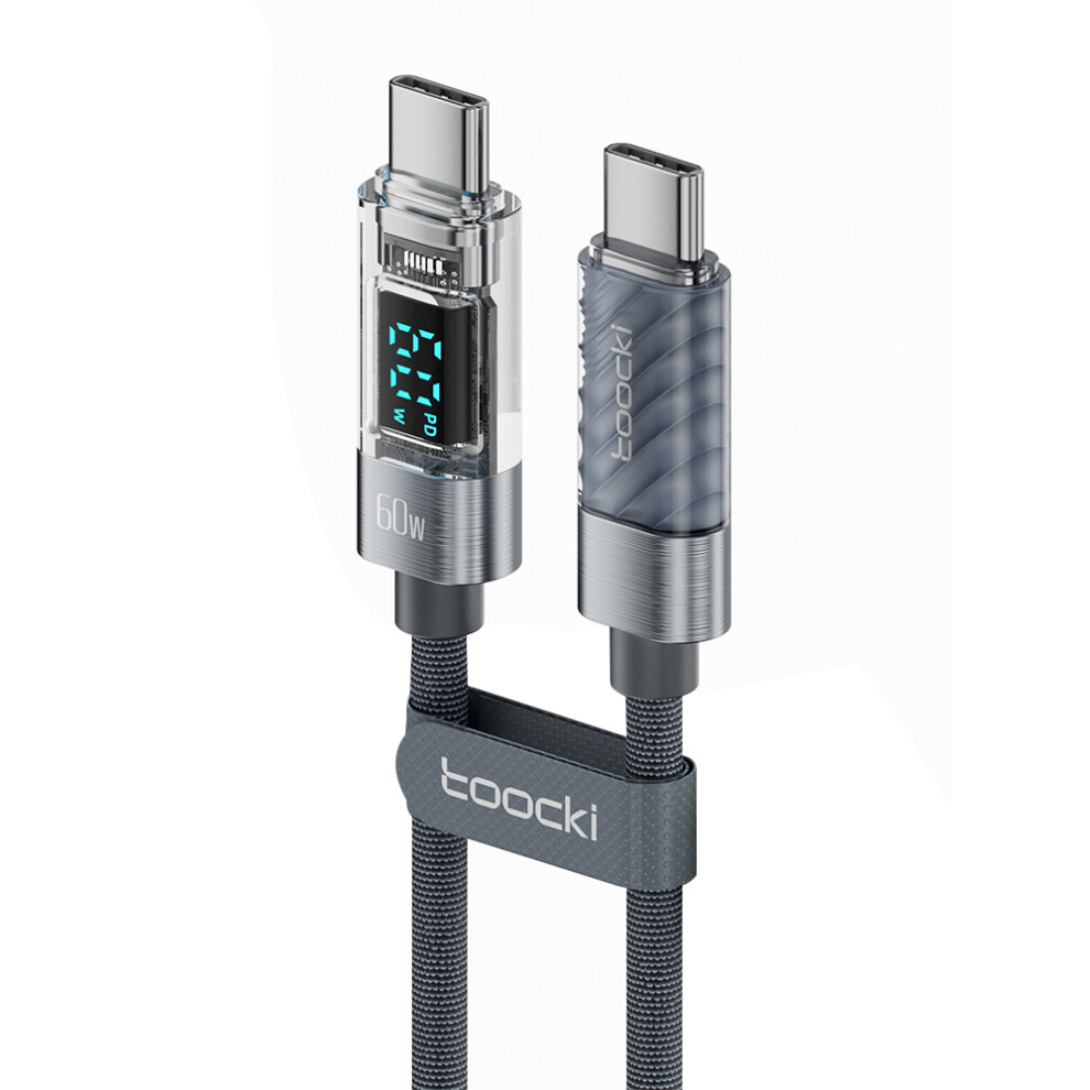 (Grey) Toocki Tq-X36c2 2M Braided Pd 60W Fast Charging Cord Type-C Mobile Phone Cable - Grey 6914286322906