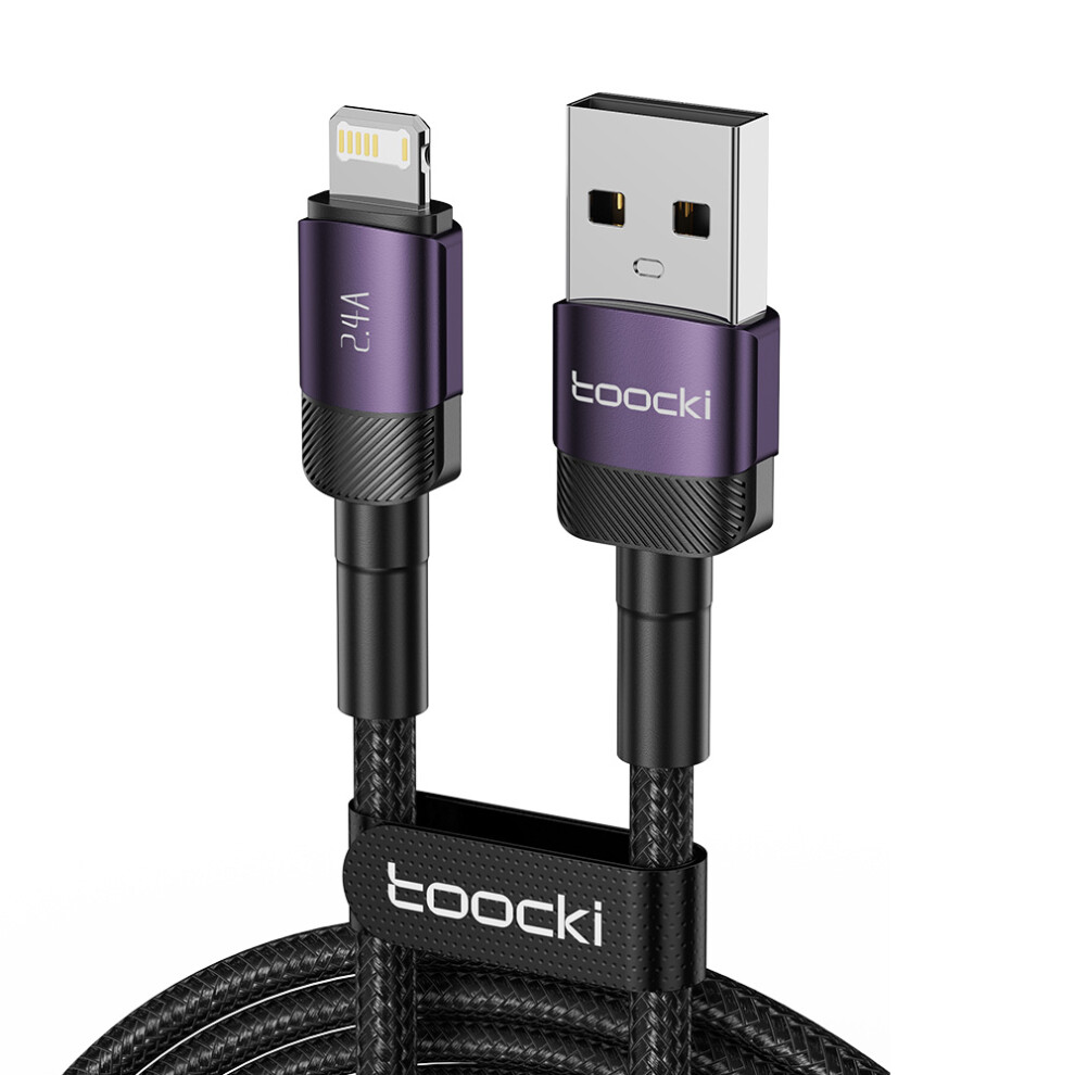() Toocki Tq-X12a1 1M Usb To Lightning Data Cable 2.4A Fast Charging Braided Wire - Purple/Green 6914284163310