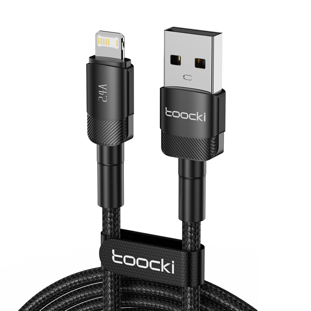(Black) Toocki Tq-X12a1 2M 2.4A Fast Charging Usb To Lightning Braided Data Cable - Black 6914288652995