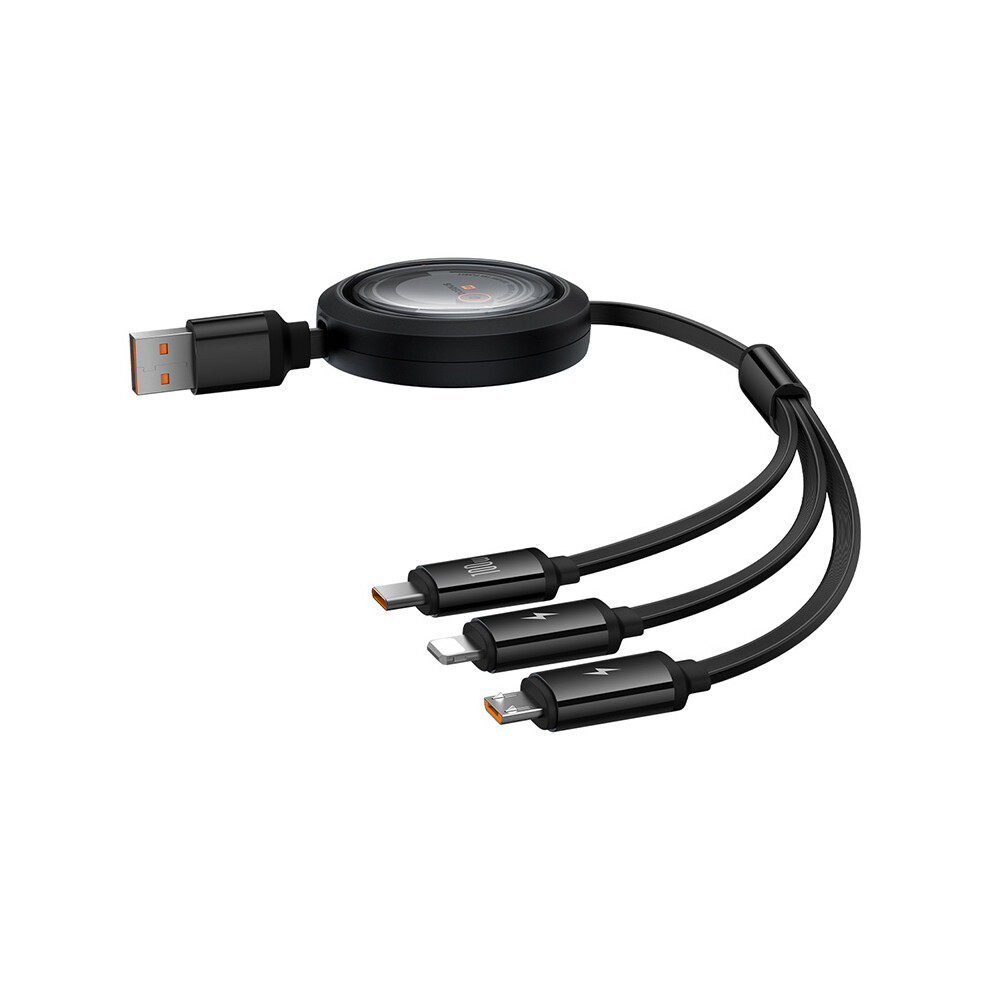 Baseus Free2draw Series Cb000084 100W 1.1M 3-In-1 Telescopic Data Cable Usb To Type-C Micro Usb Ip Fast Charge Cable - Black 6914289146837
