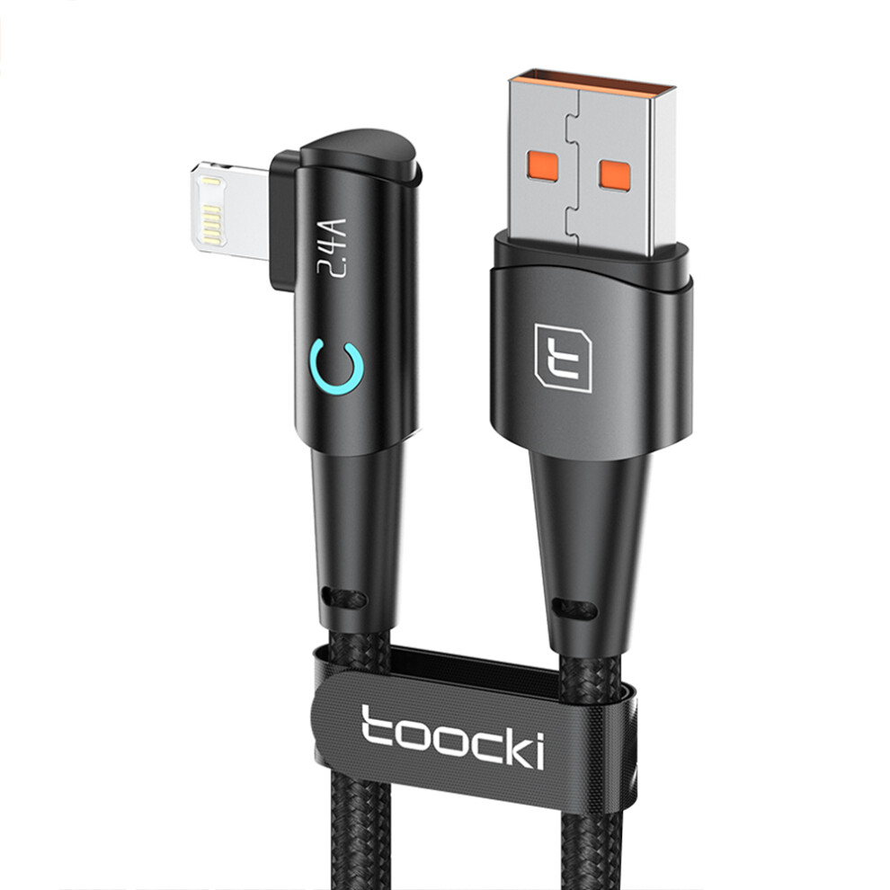 (Black) Toocki Tq-X25a1 1M 2.4A Charging Cable Usb-A To Lightning Right Angle Data Cable - Black 6914281911815