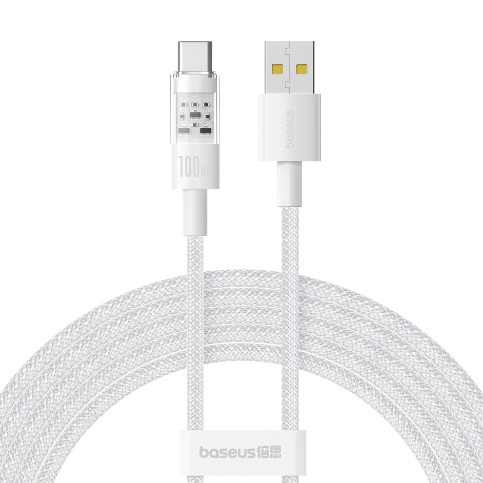 () Baseus Gem Usb-A To Type-C 100W Fast Charging Nylon Braided Data Cable, 2M - White/Black 6914288929547