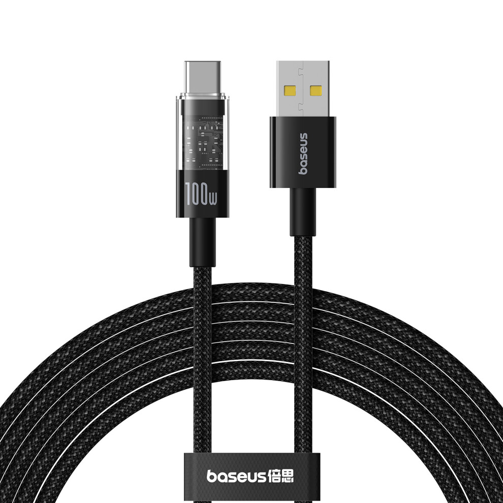 (Black) Baseus Gem Usb-A To Type-C 100W Fast Charging Nylon Braided Data Cable, 2M - Black 6914280989969
