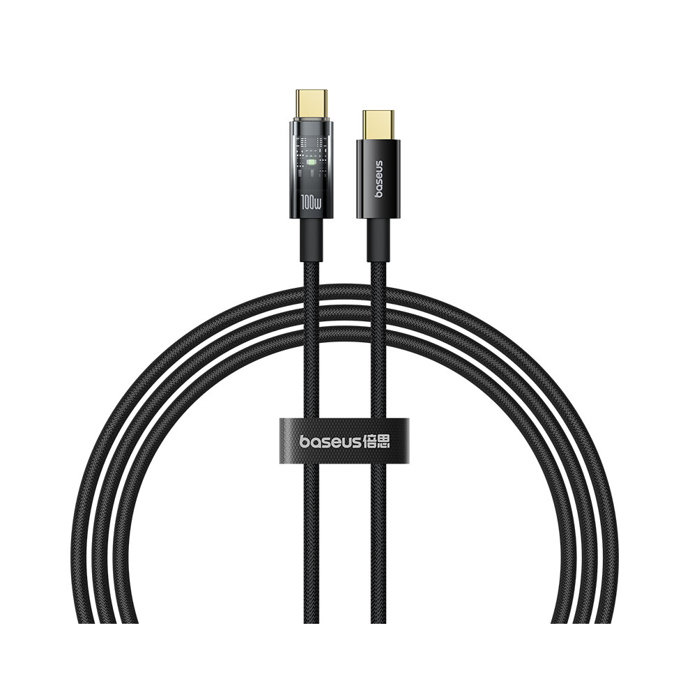 (Black) Baseus Explorer Type-C To Type-C Nylon Braided Wire Pd 100W Fast Charging Cable, 2M - Black 6914289594522