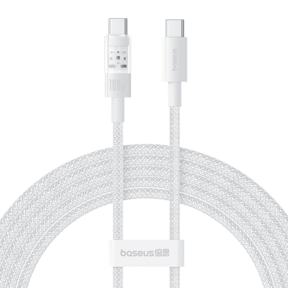 () Baseus Gem 100W Fast Charging Type-C To Type-C Wire Nylon Braided Data Cable, 1M - White/Black 6914283507047