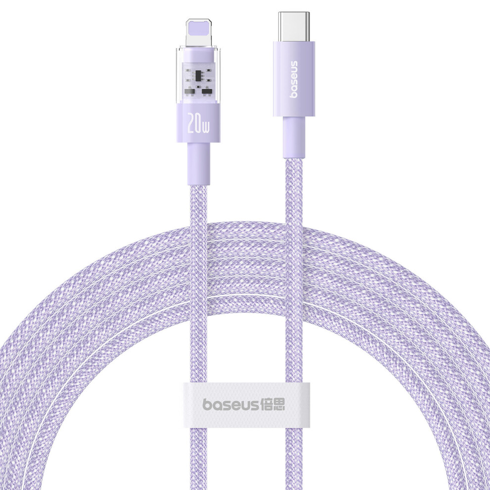 () Baseus Gem Fast Charging Cable 1M Pd 20W Type-C To Ip Braided Phone Data Cord - Purple/Black 6914281546376