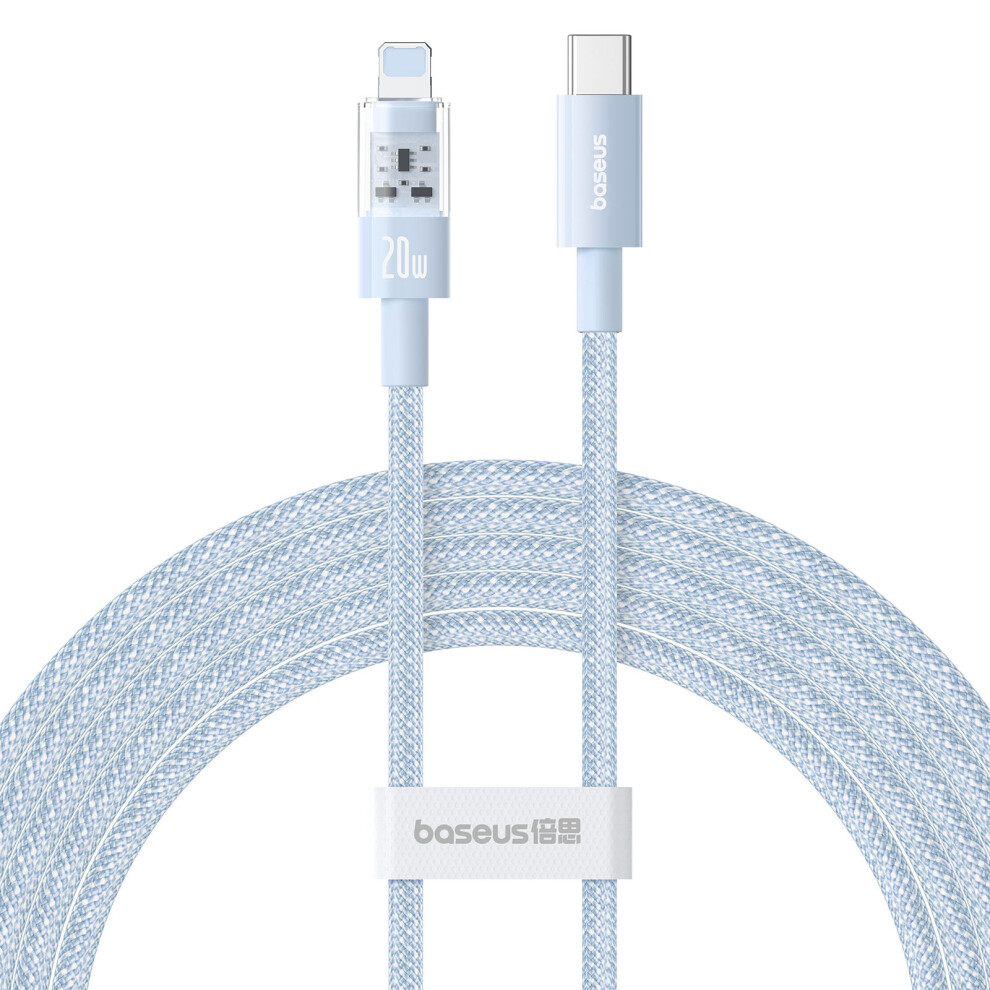 () Baseus Gem Fast Charging Cable 1M Pd 20W Type-C To Ip Braided Phone Data Cord - Blue/Black 6914289910179