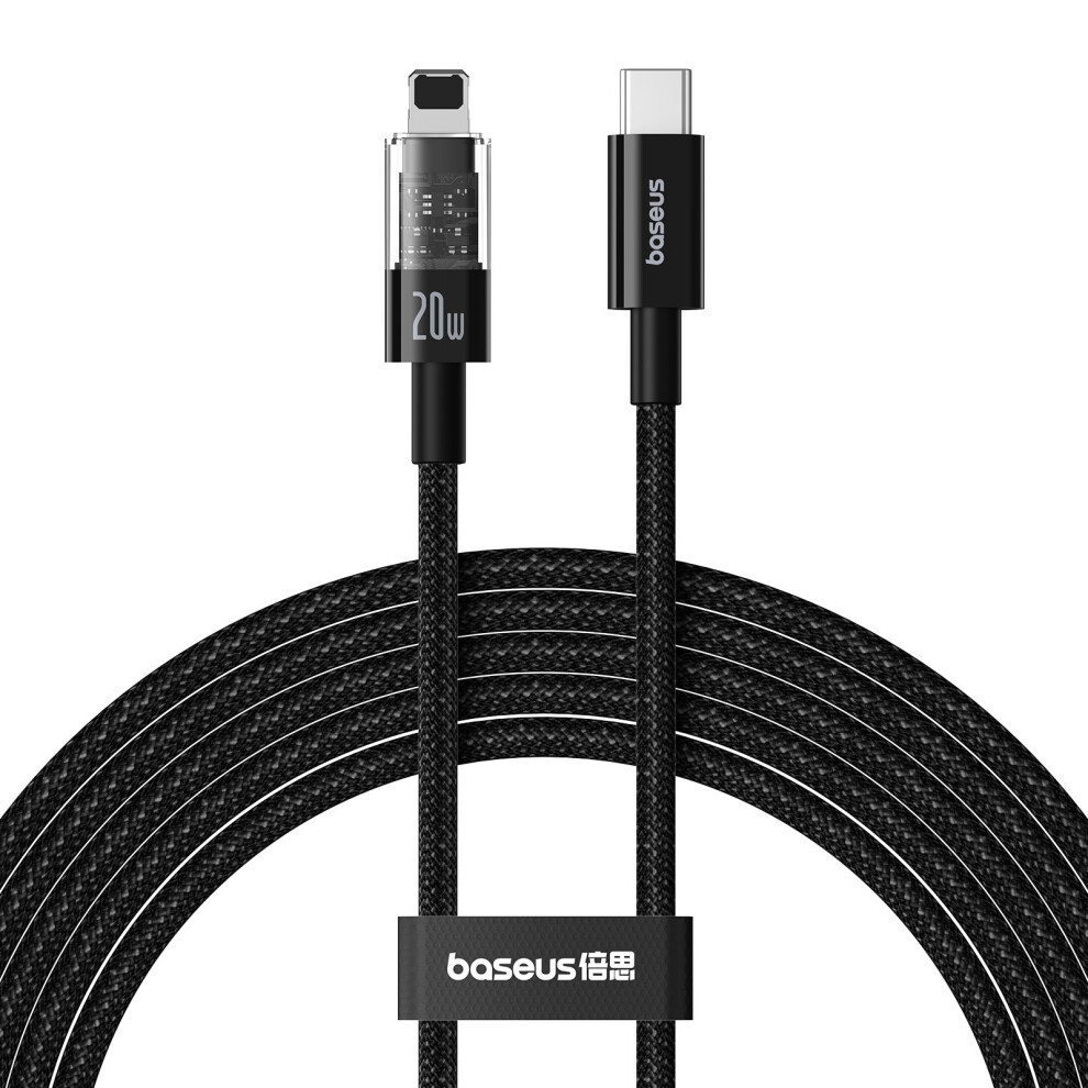 (Black) Baseus Gem Fast Charging Cable 1M Pd 20W Type-C To Ip Braided Phone Data Cord - Black 6914286560063