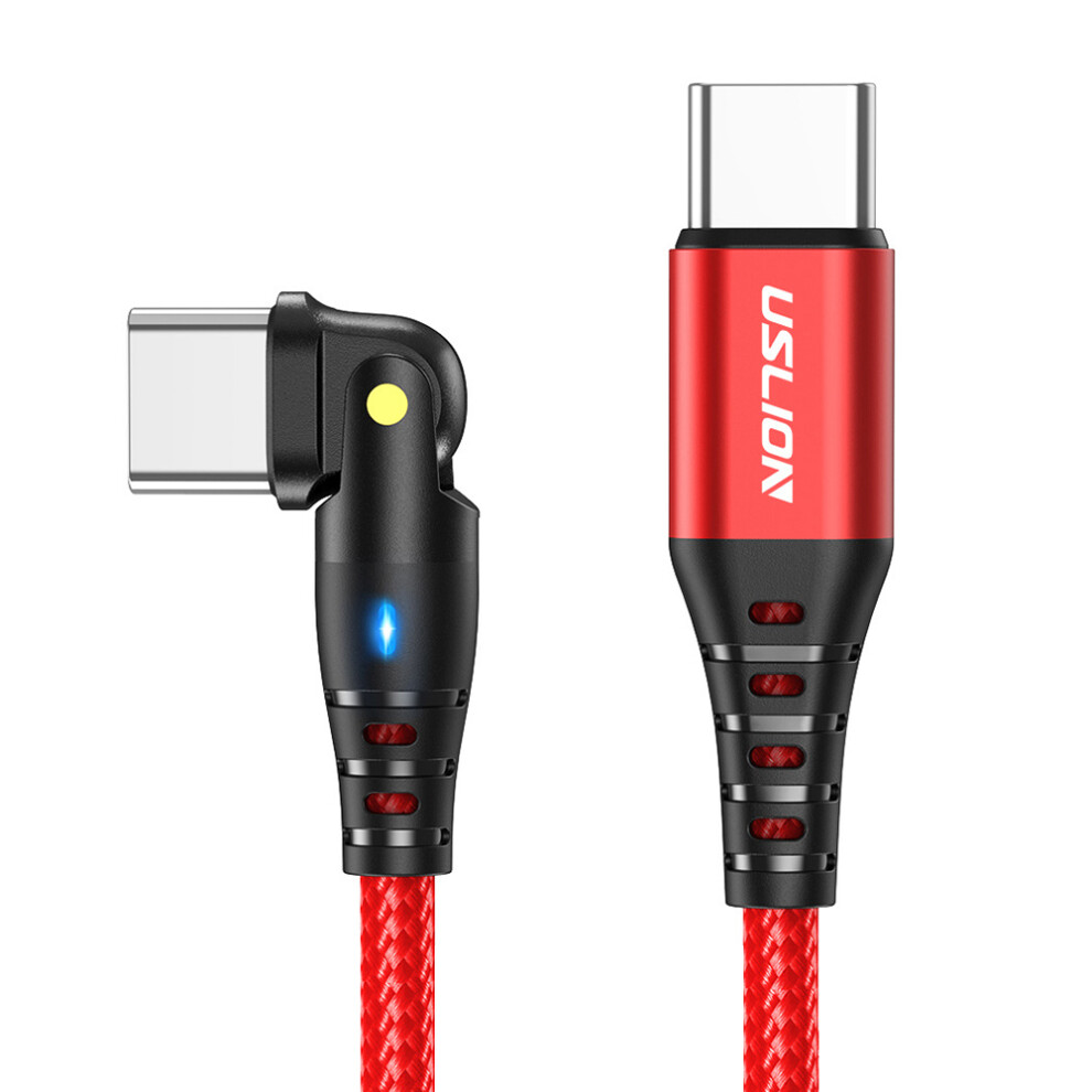 () Uslion Us0177 2M 60W Type-C To Type-C Cable 180-Degree Rotation Pd Charging Cord With Led - Red/Light/Black 6914280920276