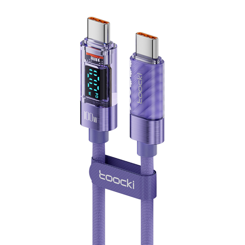 () Toocki Tq-X36c2 1M Type-C Cell Phone Cable 100W Fast Charging Cord - Purple/Grey 6914287519510