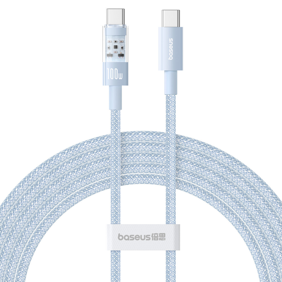 () Baseus Gem 2M Pd 100W Type-C To Type-C Data Cord Braided Phone Fast Charging Cable - Blue/Black 6914284466817
