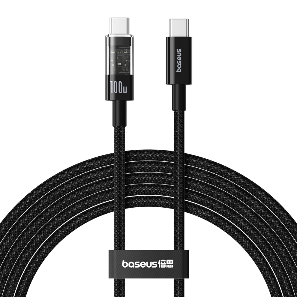 (Black) Baseus Gem 2M Pd 100W Type-C To Type-C Data Cord Braided Phone Fast Charging Cable - Black 6914289038118