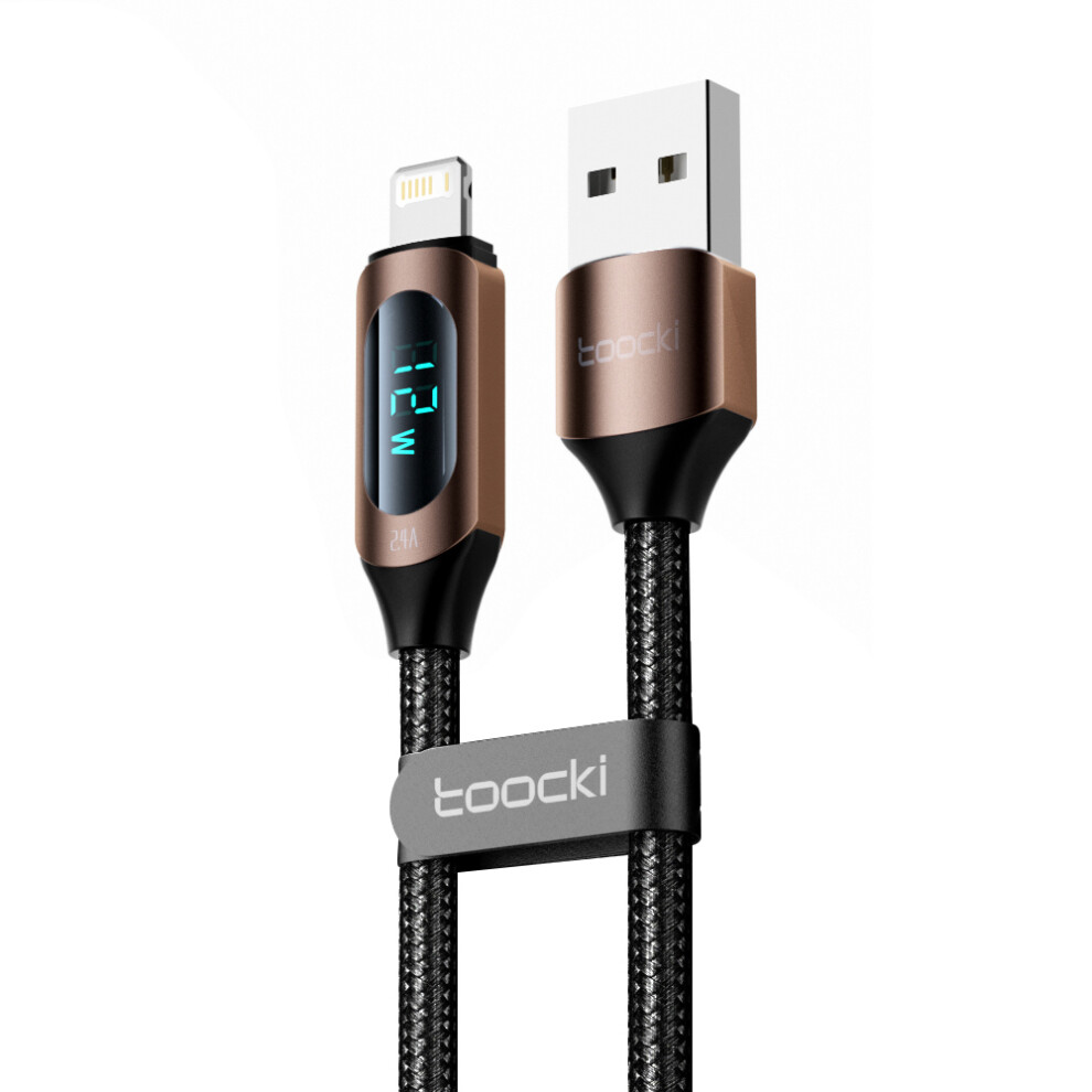 (Brown) Toocki Tq-X03a1 2.4A 1M Usb-A To Lightning Charging Cable Digital Display Braided Data Cord - Brown 6914287926080