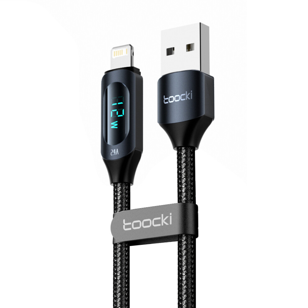 () Toocki Tq-X03a1 2.4A 1M Usb-A To Lightning Charging Cable Digital Display Braided Data Cord - Black/Brown 6914284338039